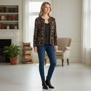 Vintage Black Silk Jacket with Tan, Gold, and Black Beads & Sequins | Candleligh